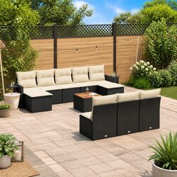 Outdoor Sectional Sofa Set 11 Piece Garden Furniture Black Poly Rattan with