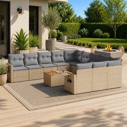 Outdoor Sectional Sofa Set 12 Piece Garden Furniture Beige Poly Rattan with