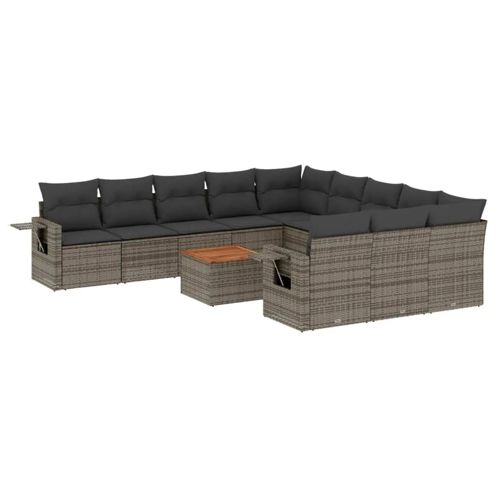 Garden Sofa Set Grey 12 Piece Modular Outdoor Sectional with Foldable Side Table