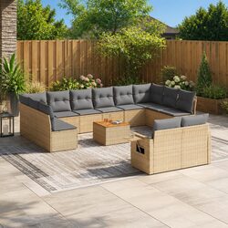 Outdoor Sectional Sofa Set 13 Piece Garden Furniture Beige Poly Rattan with