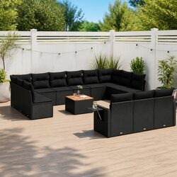 Compact and Stylish 14-Piece Black Sofa Set for Outdoors