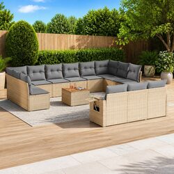 Outdoor Sectional Sofa Set 14 Pieces Beige Garden Furniture with Cushions Side
