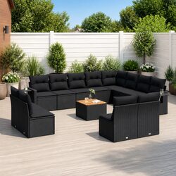 Outdoor Sectional Sofa Set 13 Piece Garden Furniture Black Poly Rattan with