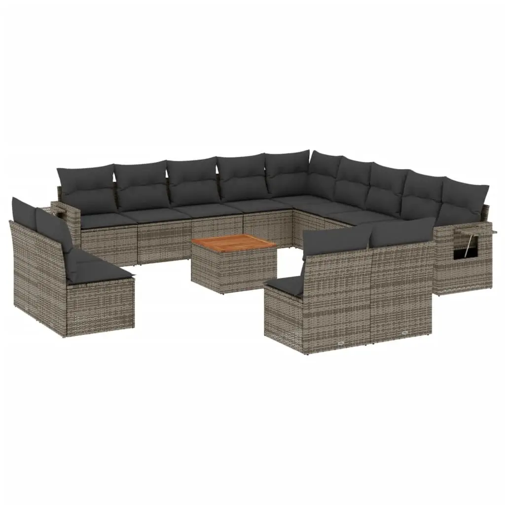 Outdoor Sectional Sofa Set 14 Piece Garden Furniture with Cushions Grey Rattan