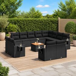 Outdoor Sectional Sofa Set 13 Piece Black Poly Rattan Garden Furniture with