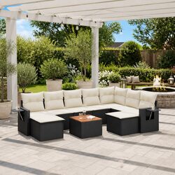 Outdoor Sectional Sofa Set 10 Piece Black Poly Rattan Garden Furniture with