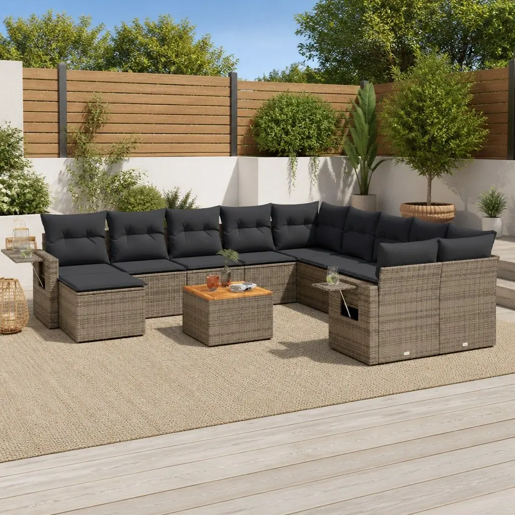 Outdoor Sectional Sofa Set 12 Piece Garden Furniture Grey Poly Rattan with