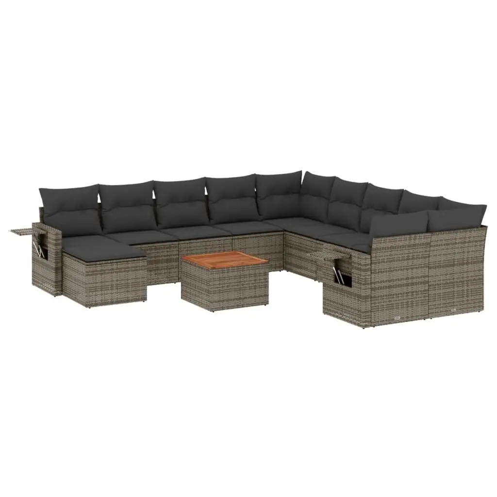 Outdoor Sectional Sofa Set 12 Piece Garden Furniture Grey Poly Rattan with
