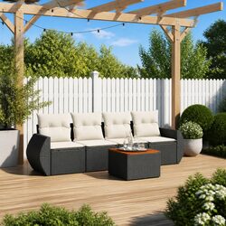 5 Piece Garden Sofa Set Outdoor Furniture Black Poly Rattan Patio Lounge