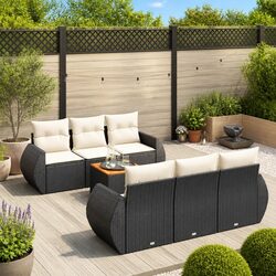 7 Piece Garden Sofa Set with Cushions Black Outdoor Patio Furniture Rattan