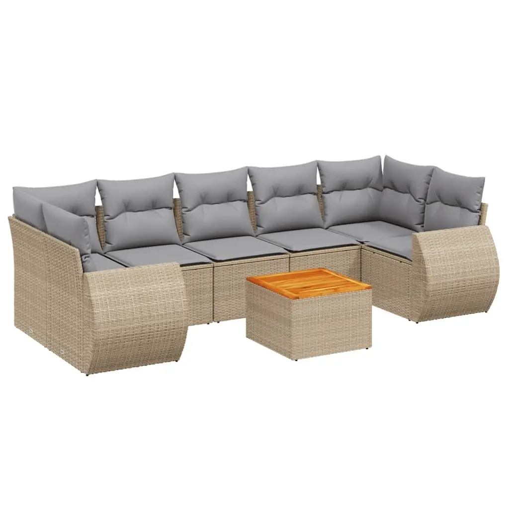 Garden Sofa Set Beige 8 Piece Outdoor Furniture Poly Rattan with Cushions