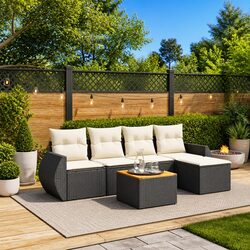 Concise Black Modular 6 Piece Outdoor Sofa Set