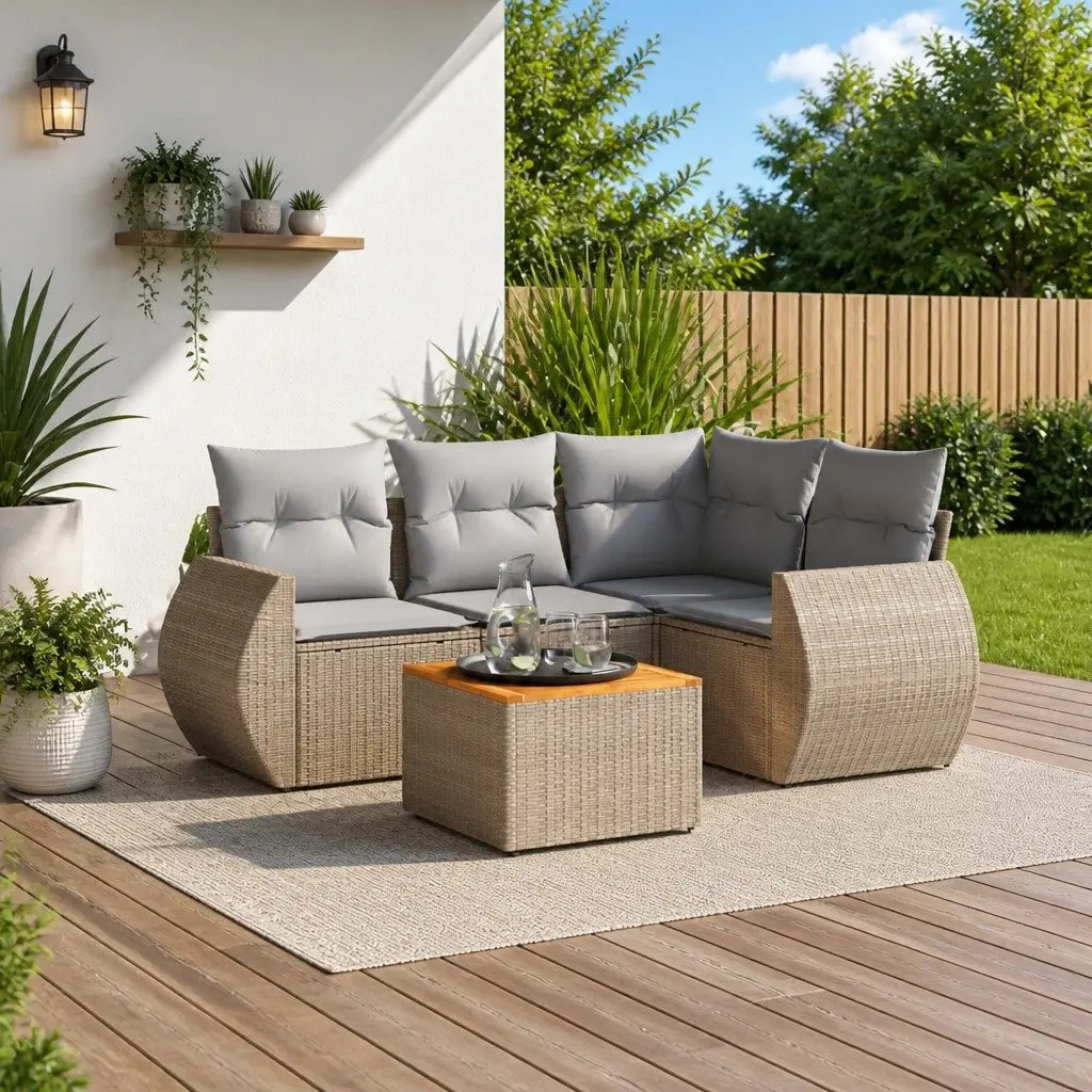 5 Piece Outdoor Sofa Set with Beige Cushions