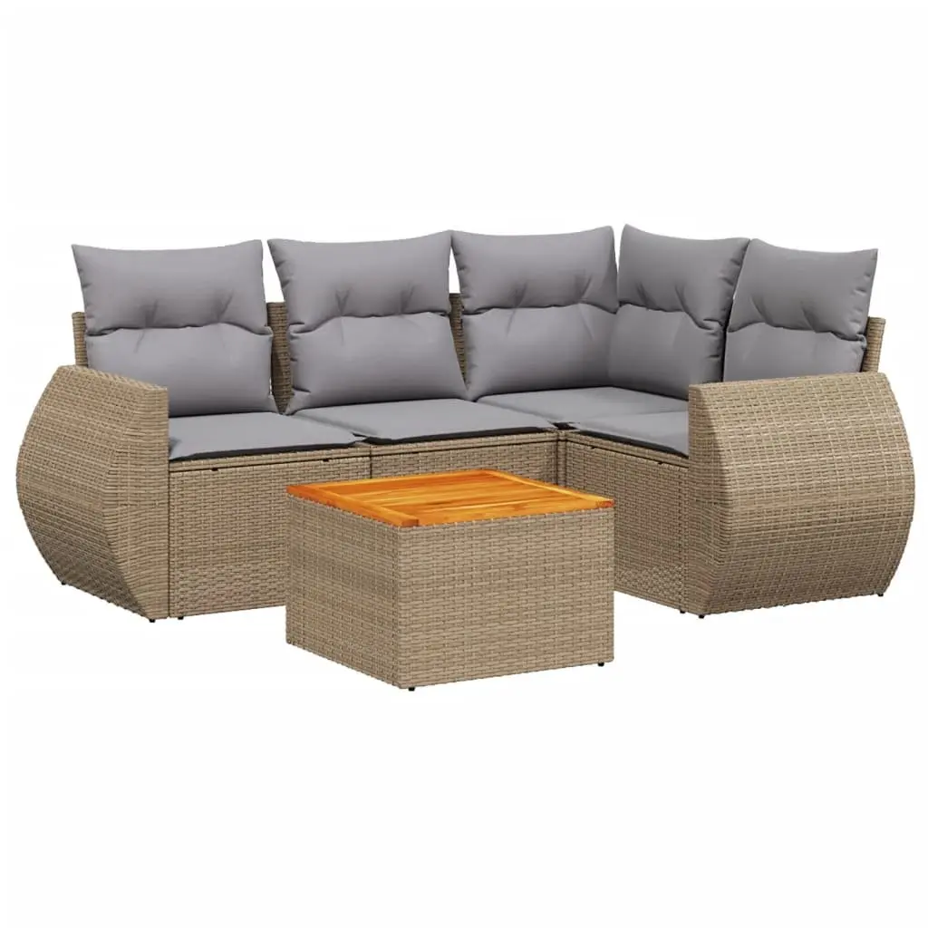5 Piece Outdoor Sofa Set with Beige Cushions