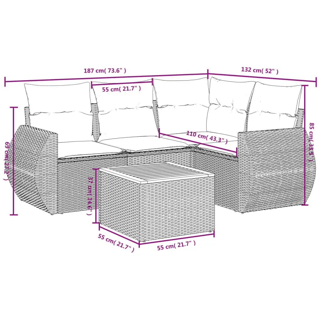 5 Piece Outdoor Sofa Set with Beige Cushions