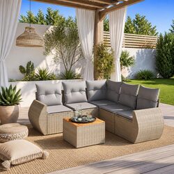 Garden Sofa Set 6 Piece Outdoor Furniture with Cushions Beige Poly Rattan Patio