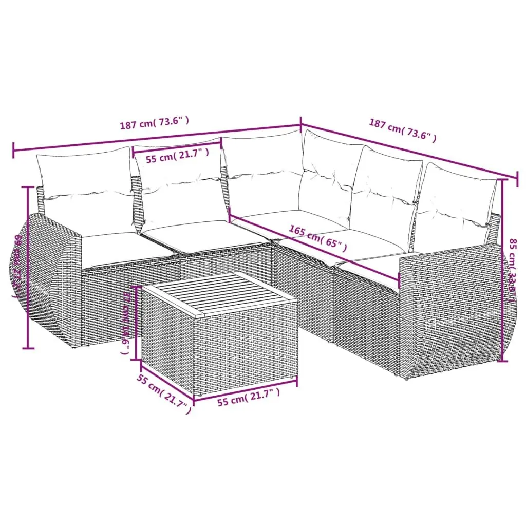 Garden Sofa Set 6 Piece Outdoor Furniture with Cushions Beige Poly Rattan Patio