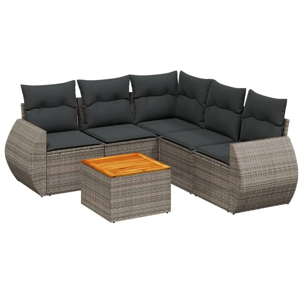 Garden Sofa Set 6 Piece Outdoor Furniture with Cushions Grey Rattan Patio