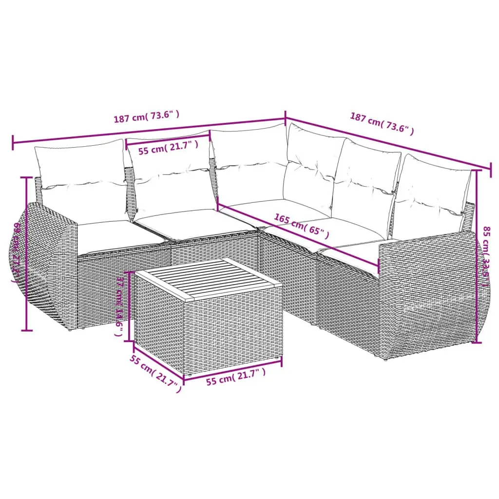 Garden Sofa Set 6 Piece Outdoor Furniture with Cushions Grey Rattan Patio