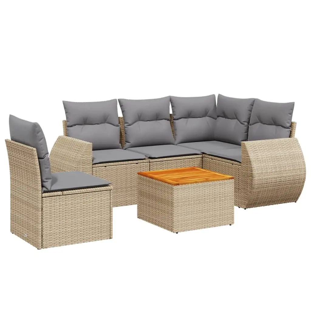 Outdoor Garden Sofa Set 6 Piece Patio Furniture with Cushions Beige Rattan