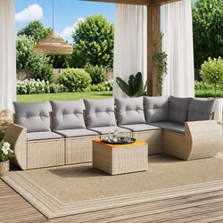 7 Piece Garden Sofa Set Outdoor Furniture Beige Poly Rattan with Cushions Patio