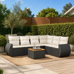 7 Piece Garden Sofa Set Outdoor Patio Furniture Black Poly Rattan with Cushions