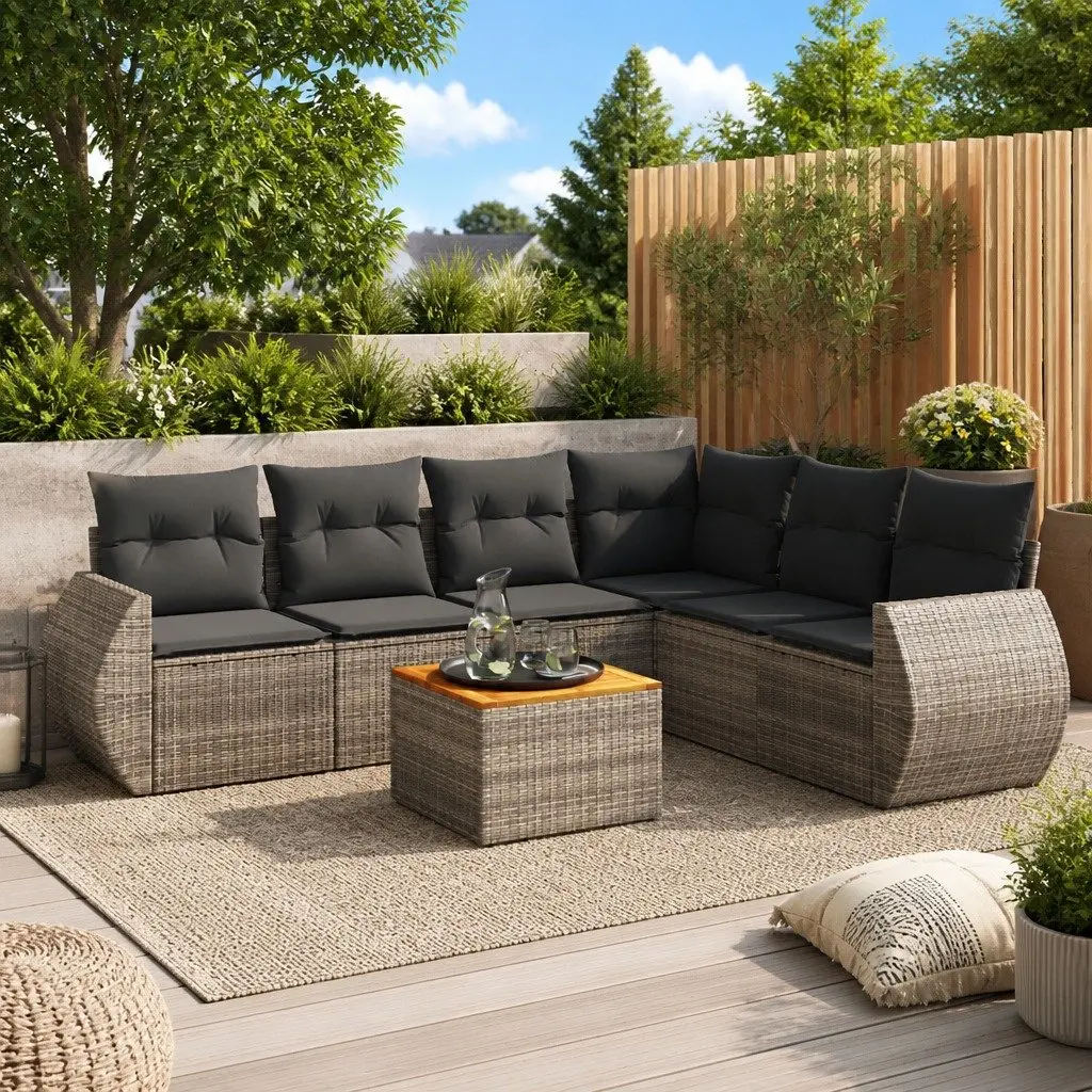 7 Piece Garden Sofa Set Outdoor Furniture with Cushions Grey Poly Rattan Patio