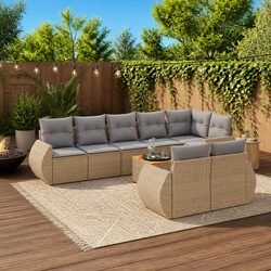9-Piece Beige Patio Sofa Set with Cushions