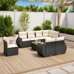 Garden Sofa Set 9 Piece Outdoor Furniture Patio Black Poly Rattan Cushions