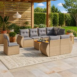 Garden Sofa Set 9 Piece Outdoor Furniture Patio Seating Beige with Cushions
