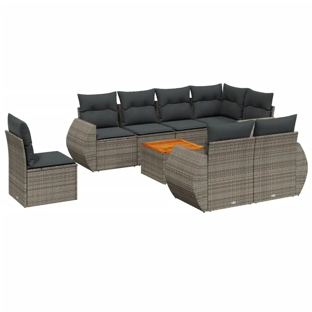 Garden Sofa Set Grey 9 Piece Outdoor Furniture Patio Seating Poly Rattan Modular