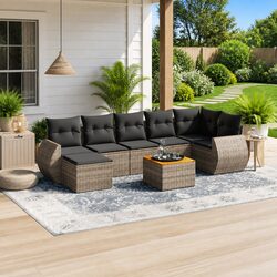 8 Piece Outdoor Garden Sofa Set Grey Poly Rattan Patio Furniture with Cushions