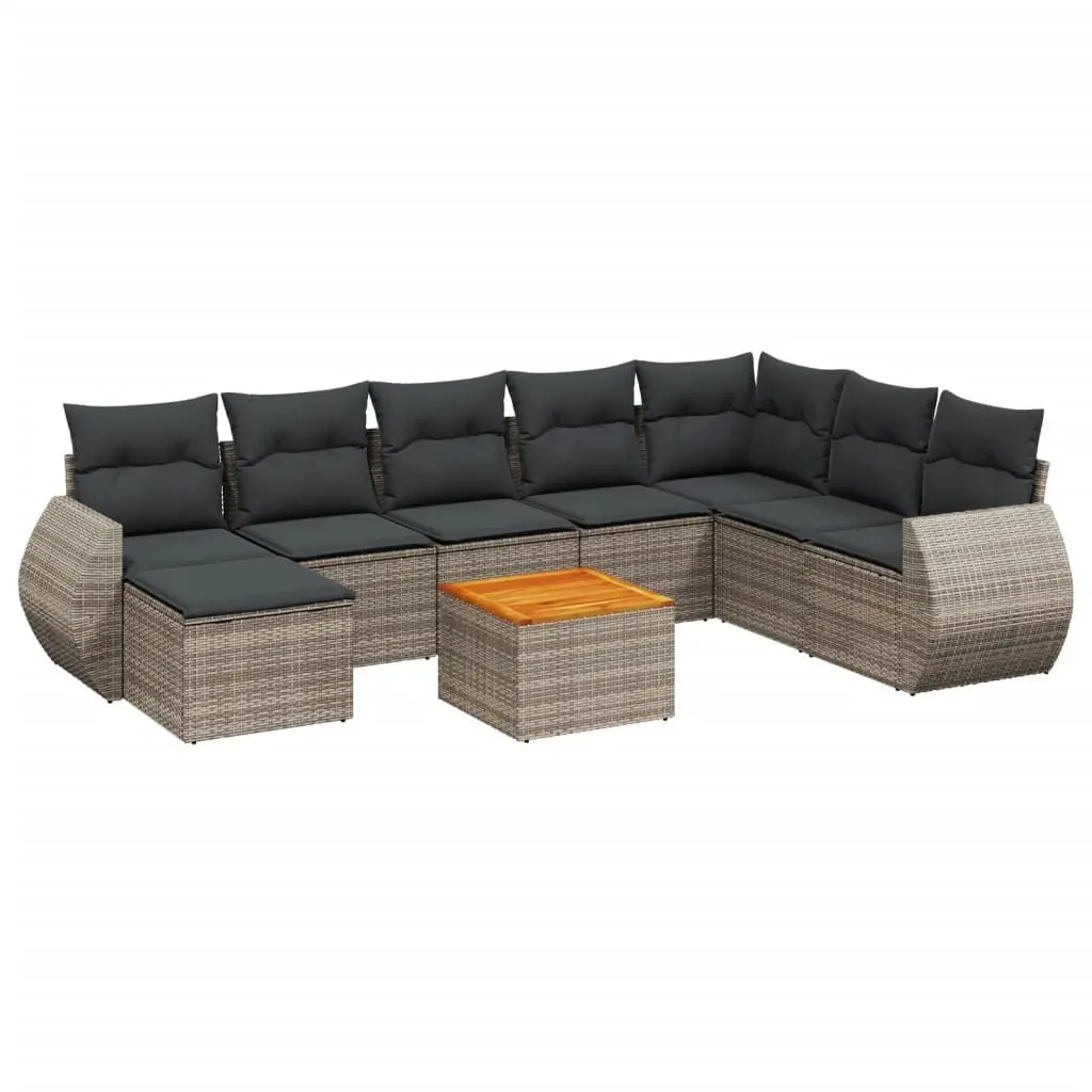 9 Piece Outdoor Garden Sofa Set with Cushions Grey Poly Rattan Furniture Patio