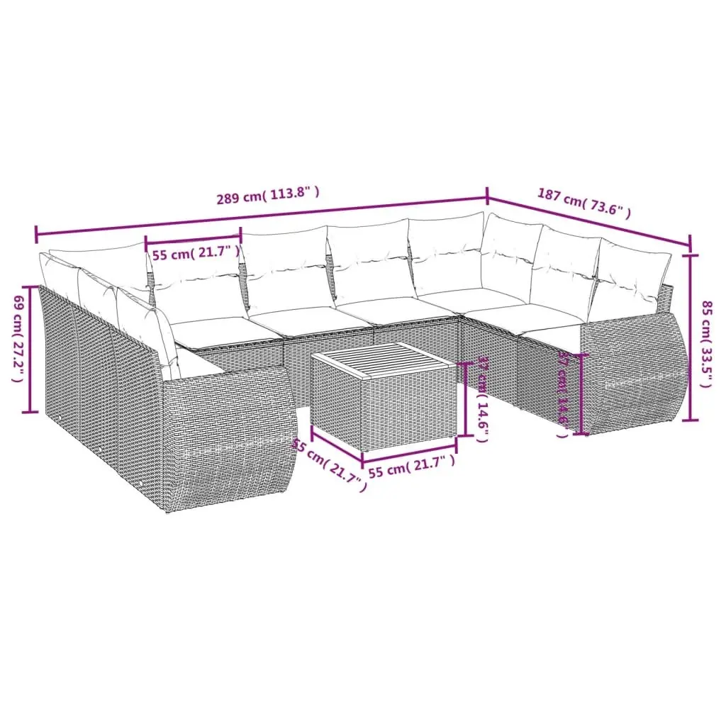 Garden Sofa Set Beige 10 Piece Outdoor Furniture Poly Rattan Modular Patio