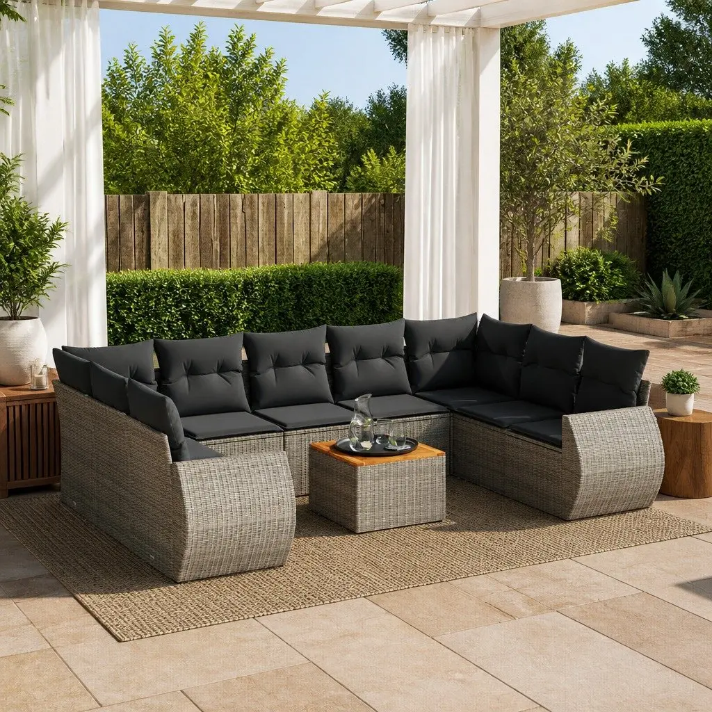 Garden Sofa Set 10 Piece Outdoor Furniture with Cushions Grey Patio Lounge