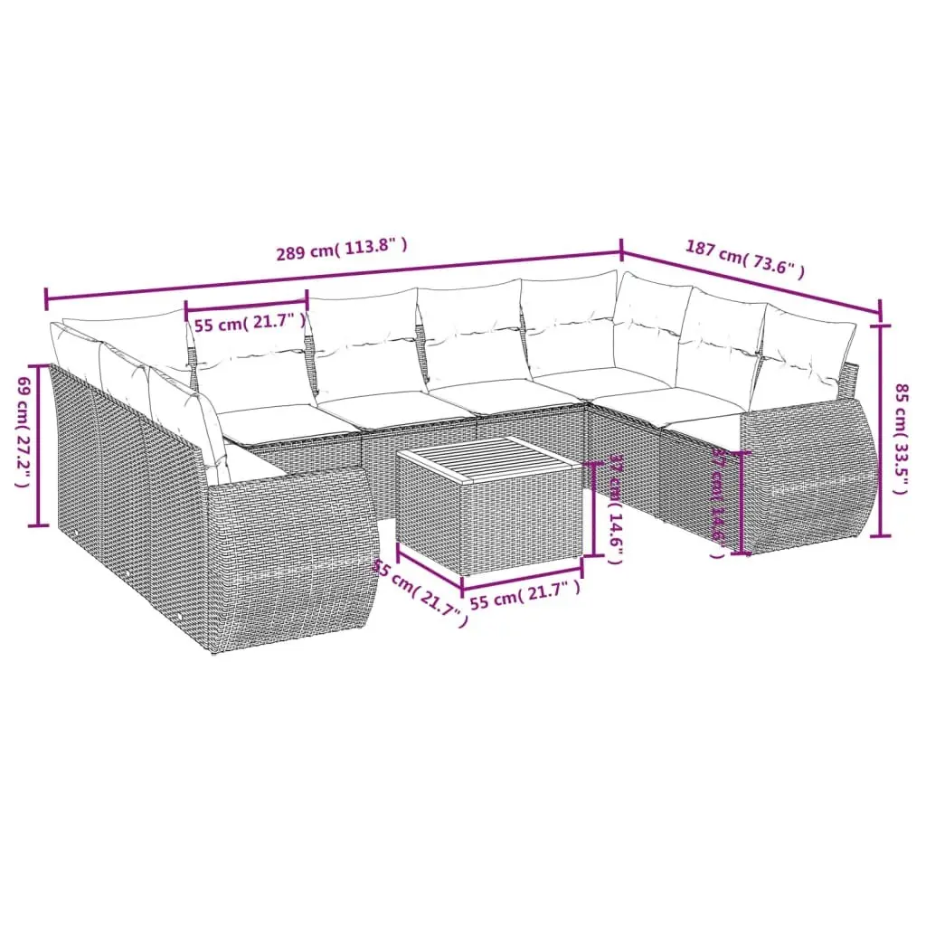 Garden Sofa Set 10 Piece Outdoor Furniture with Cushions Grey Patio Lounge