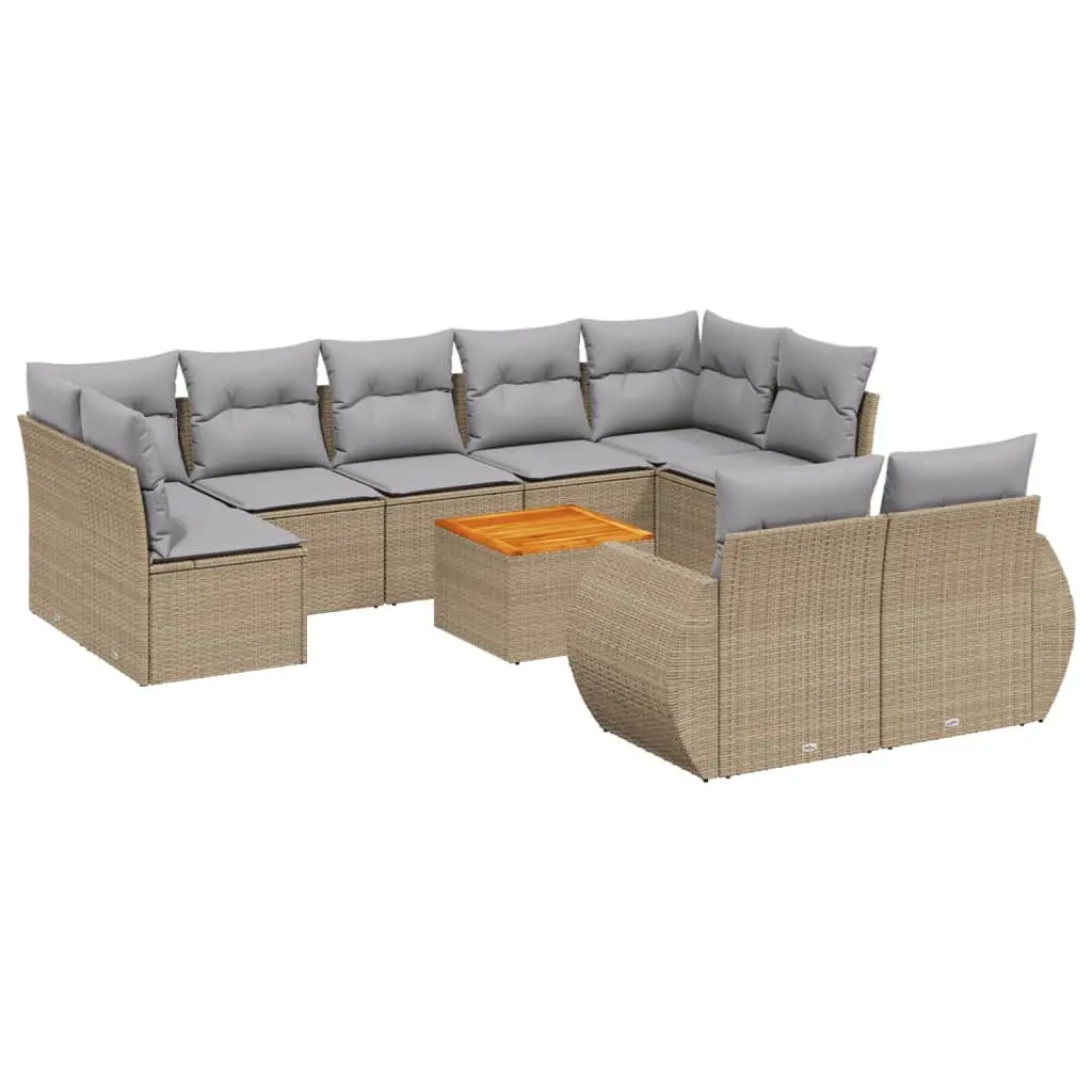 Garden Sofa Set 10 Piece Outdoor Furniture Beige Poly Rattan Patio Seating with