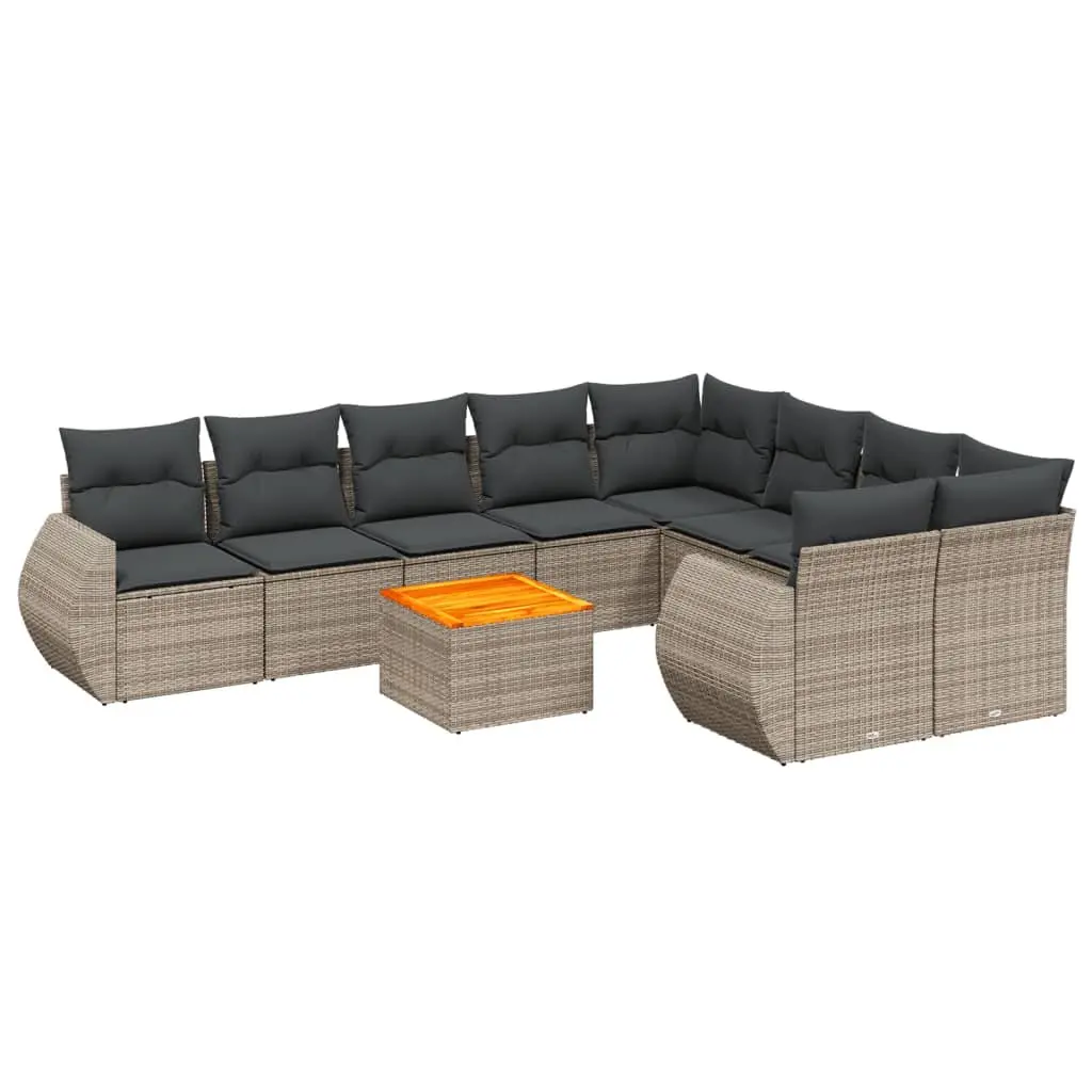 Garden Sofa Set 10 Piece Outdoor Furniture Grey Modular Poly Rattan with