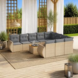 Garden Sofa Set 11 Piece Outdoor Furniture Beige Poly Rattan with Cushions Patio