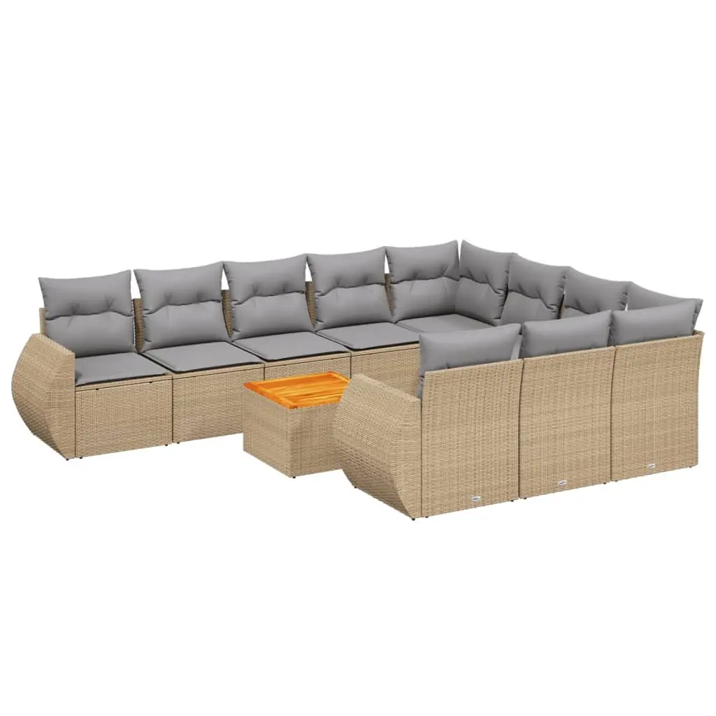 Garden Sofa Set 11 Piece Outdoor Furniture Beige Poly Rattan with Cushions Patio
