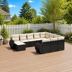 Garden Sofa Set 11 Piece Outdoor Furniture Patio Lounge with Cushions Black