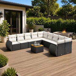 Garden Sofa Set 11 Piece Outdoor Furniture Patio Sectional Black Poly Rattan