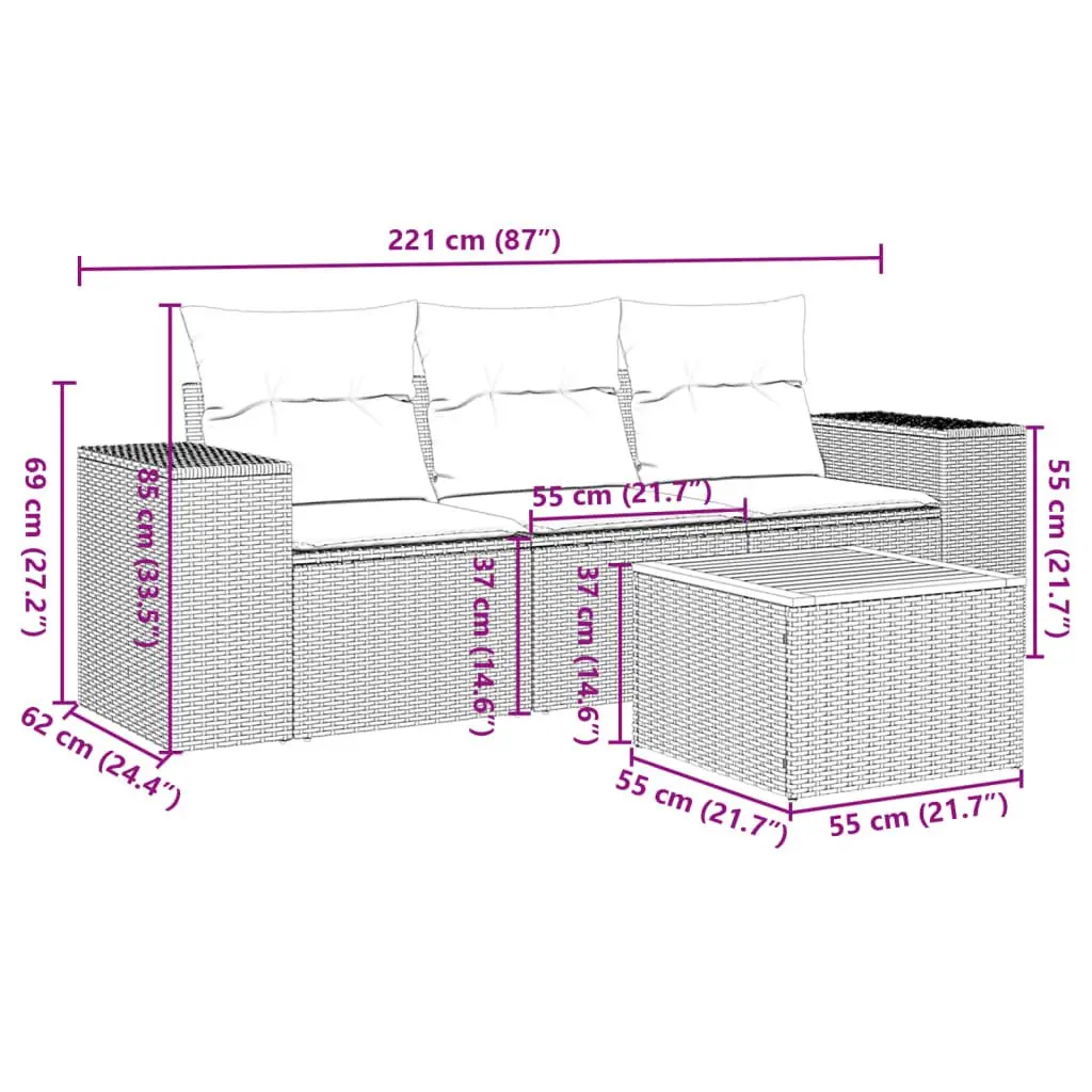 4 Piece Garden Sofa Set Beige Poly Rattan Outdoor Furniture with Cushions