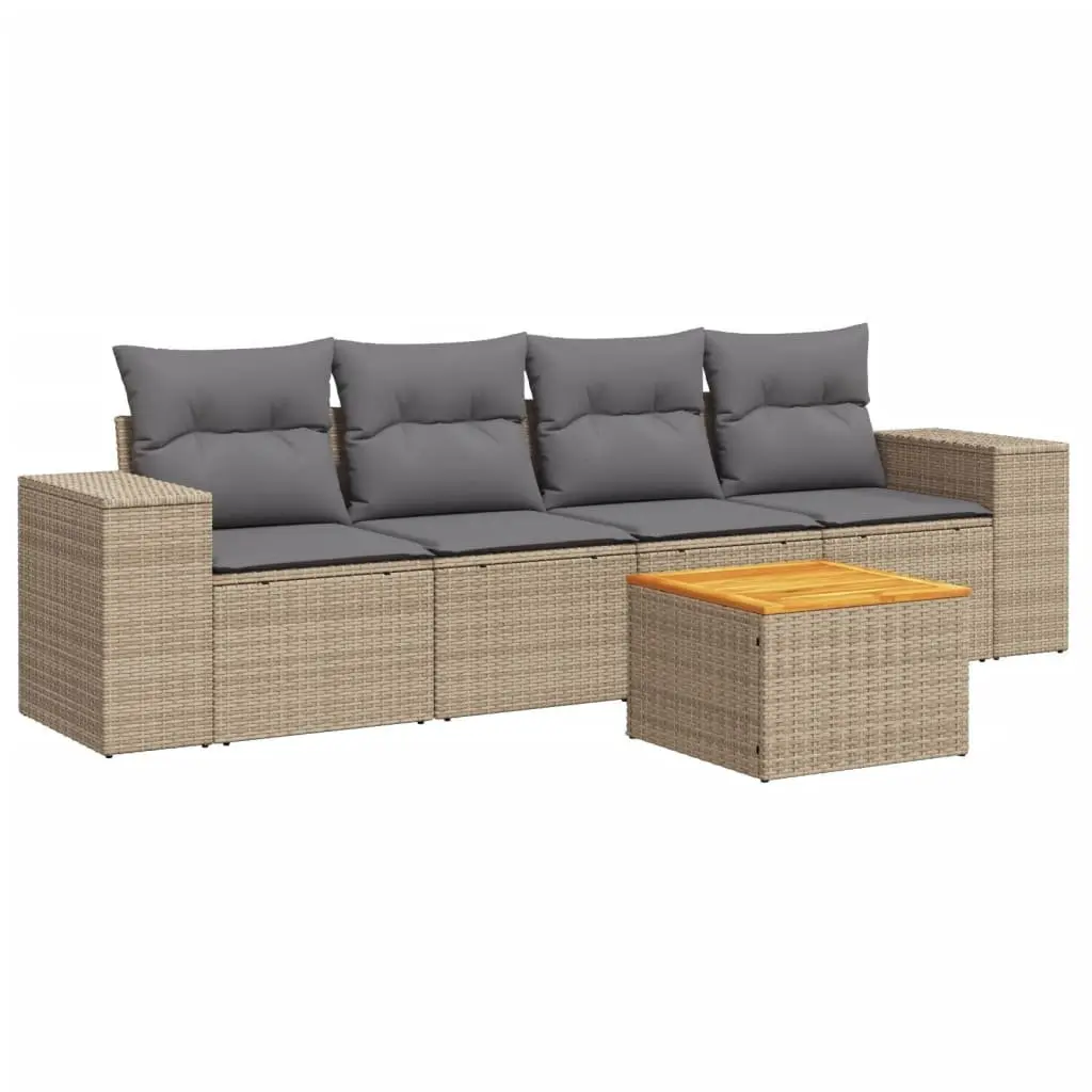 Garden Sofa Set 5 Piece Outdoor Furniture Patio Lounge Beige Cushions Modular