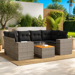 7 Piece Garden Sofa Set with Cushions Grey Outdoor Patio Furniture Modular