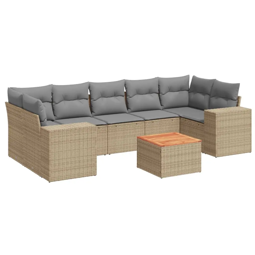 8 Piece Outdoor Garden Sofa Set Beige Poly Rattan with Cushions