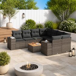 9-Piece Grey Outdoor Sofa Set with Cushions