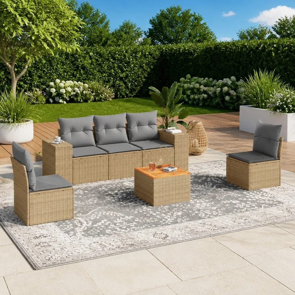Garden Sofa Set 6 Piece Outdoor Furniture Patio Beige with Cushions Modular