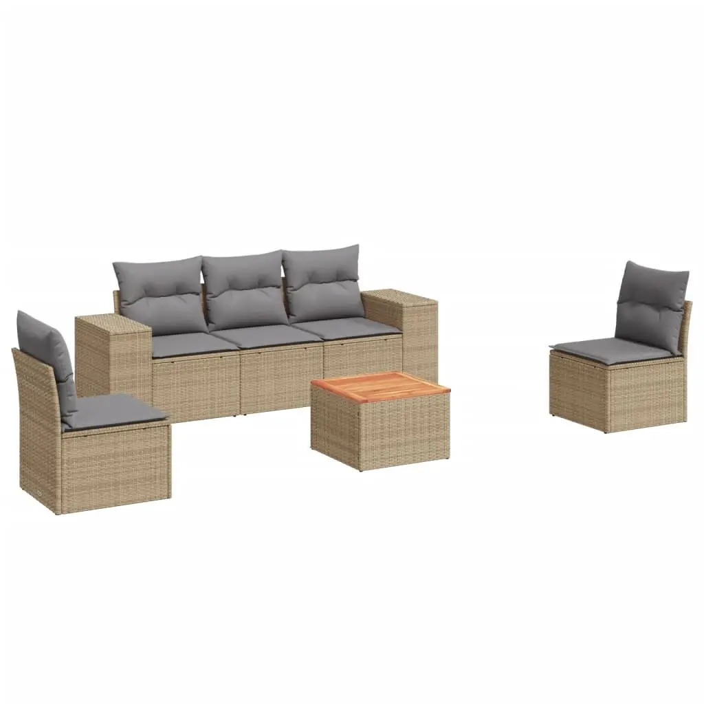 Garden Sofa Set 6 Piece Outdoor Furniture Patio Beige with Cushions Modular