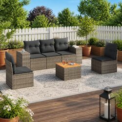 Garden Sofa Set 6 Piece Outdoor Patio Furniture Grey Poly Rattan with Cushions